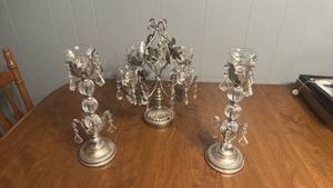 lot 54 image: Silver-Tone Crystal Drop Candelabra Set of 3