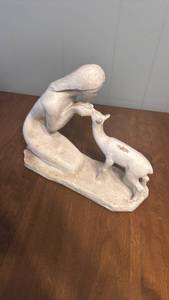 lot 84 image: Carved Figure Sculpture Woman with Deer