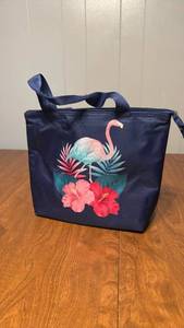 lot 129 image: Navy lunch Bag with Flamingo and Floral Print