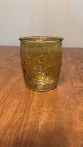 lot 133 image: Amber Glass Hexagon Pattern Votive Candle Holder with Bee Motif