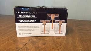 lot 140 image: Culinary Craft 9pc. Storage Set Glass Canisters Bamboo Lids Spoons
