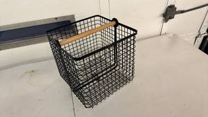 lot 156 image: Black Wire Basket with Wood Handle