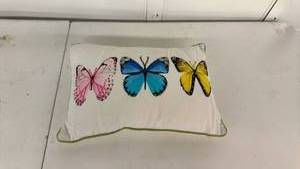 lot 162 image: Throw Pillow with Butterfly Design Green Trim