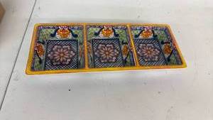 lot 169 image: 3-Sectional Tray Lot - Decorative and Plain Serving Dishes