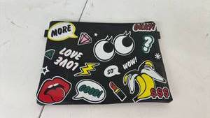 lot 178 image: Pop Art Comic Book Graphic Printed Pouch with Emoji and Speech Bubble Design