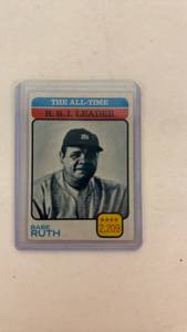 lot 185 image: Babe Ruth All-Time R.B.I. Leader Baseball Card 2,209