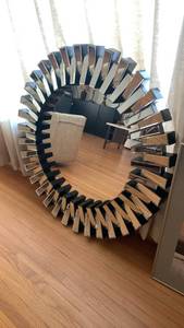 lot 913 image: Round Wall Mirror with Mirrored Tile Sunburst Frame 36 inches