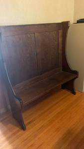 lot 921 image: Wood Bench with Back Panel and Seat 54X48X14