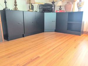 lot 924 image: Black 4 piece L shaped storage cabinet 30X85X64