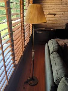 lot 1001 image: Floor Lamp with Yellow Pleated Shade and brass Base