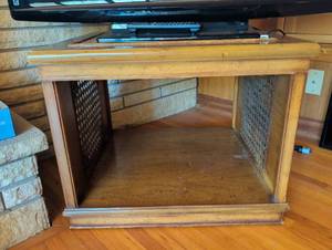 lot 1007 image: Wood Cabinet with Cane Grille Panels Open-Bottom Console