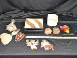lot 1041 image: Mixed Decorative Lot Seashells,  Box, Angel Ornaments Figurines and more