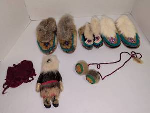 lot 1051 image: Fur Craft Items Collection Slippers Ornaments Doll Accessories Native American
