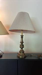 lot 1114 image: Table Lamp with Pleated Shade and Turned Base - 28 inches tall