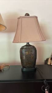 lot 1116 image: Table Lamp with Textured Metal Base and Taupe Shade