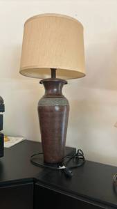 lot 1119 image: Table Lamp with Textured Ceramic Base and Cream Shade