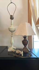 lot 1120 image: Two Table Lamps with Cream Linen Shades