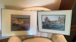 lot 1135 image: Two Framed Landscape Paintings with Matting and Glass largest is 14 x 13