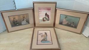 lot 1136 image: Framed Figurative Prints by Maxine Noel with Matting Rose Gold Tone Frames Set of 4