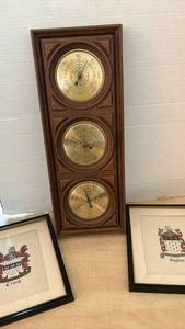 lot 1137 image: Springfield Barometer Thermometer 3-Dial Weather Station and two family crests - Craig and Taylor