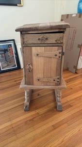 lot 1139 image: Rustic Wood Nightstand with Drawer and Cabinet Door - Needs repaired 31 x 15 x 15