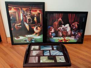 lot 1202 image: Poker dog framed prints and a photo tray