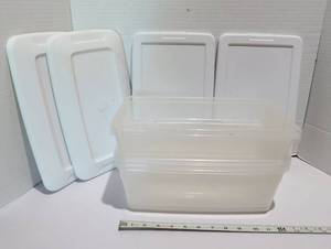 lot 1205 image: 5 Sterilite Clear Plastic Storage Containers with 4 lids