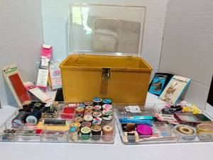 lot 1212 image: Grannys locked and fully loaded Sewing Box