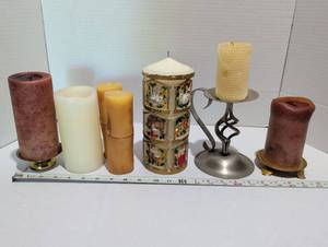 lot 1215 image: Candle Collection Lot 6 Pieces Pillar Tapers Metal Holders