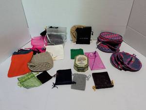 lot 1229 image: Lot of Jewelry Pouches Bags Storage Drawstring Harrods Jennybird Claires