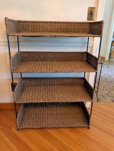 lot 1232 image: 4-Tier Woven Storage Shelf with Metal Frame