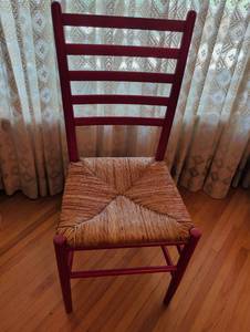 lot 1242 image: Red Ladder-Back Chair with Woven Rush Seat