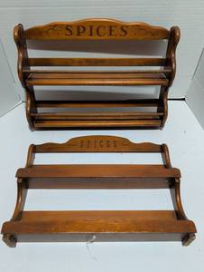 lot 1259 image: Two Wooden Spice Racks with Engraved SPICES Labels