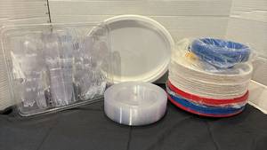 lot 1301 image: Disposable Dinnerware Lot Plates Bowls Utensils
