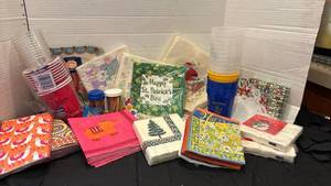 lot 1303 image: Party Supplies Lot Napkins Cups Tableware