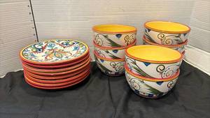 lot 1308 image: Decorative Bowls and Salad Plates - 1 plate has chips