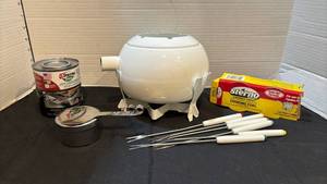 lot 1323 image: Sterno Chafing Dish Set with Cooking Fuel, Fondue Forks and Accessories