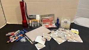 lot 1329 image: Lot Miscellaneous Batteries Flashlight Hand Warmers Felt Pads