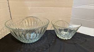 lot 1330 image: Two Glass Bowls with Radial Cut Pattern