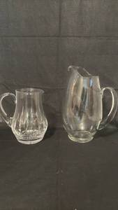 lot 1414 image: Glass Pitcher Set 2 Pieces with Handles