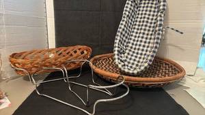 lot 1419 image: Woven Baskets with metal racks