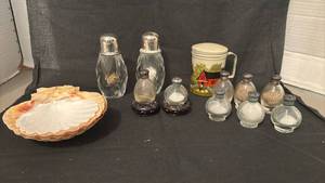 lot 1435 image: Vintage Salt and Pepper Shaker Set with Barn shaker and Shell Dishes