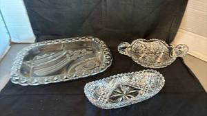 lot 1439 image: Cut Glass Serving Dishes with Handles Lot of 3