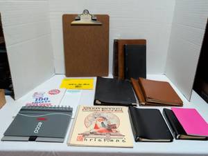 lot 1511 image: Lot of Office Supplies Clipboard, Journals, Notebooks, Wire-in-dex, Christmas Record Book