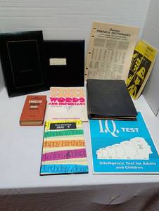 lot 1512 image: Mixed Lot Books Reference Dictionary IQ Test Birthday Notebook 7 Items