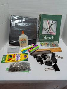 lot 1518 image: Art Supply Lot Strathmore Sketch Pad Rulers Markers Glue Clips Pencils