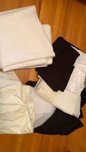 lot 1604 image: Queen mattress protector and misc bed skirts and pads