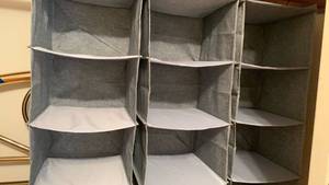 lot 1623 image: 3 Hanging Closet Organizer 4 Shelf Gray Storage