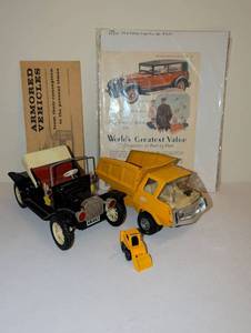 lot 1703 image: Toy Vehicle & Paper Ephemera Lot Ford T-1917B Toy Car Tonka Dump Truck Loader Book Magazine Ad