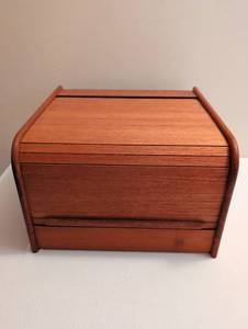 lot 1716 image: Wood Storage Box with roll top front and Interior Compartments 11x11x7